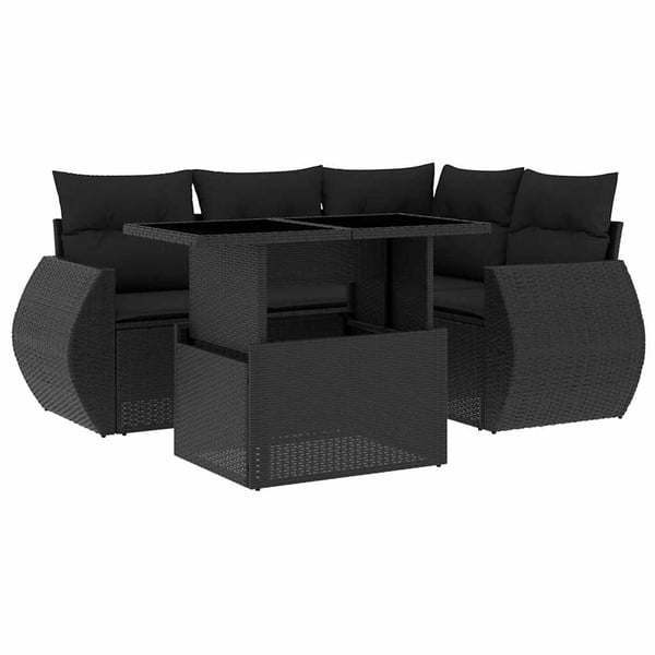 vidaXL Loungegrupp för trädgården med dynor 5 delar svart konstrotting