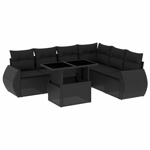 vidaXL sofasæt til haven 7 dele med hynder polyrattan sort