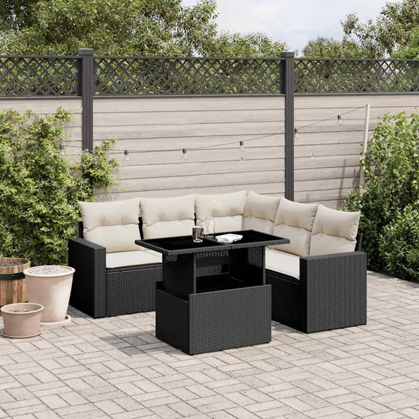 vidaXL Loungegrupp med dynor 6 delar svart konstrotting