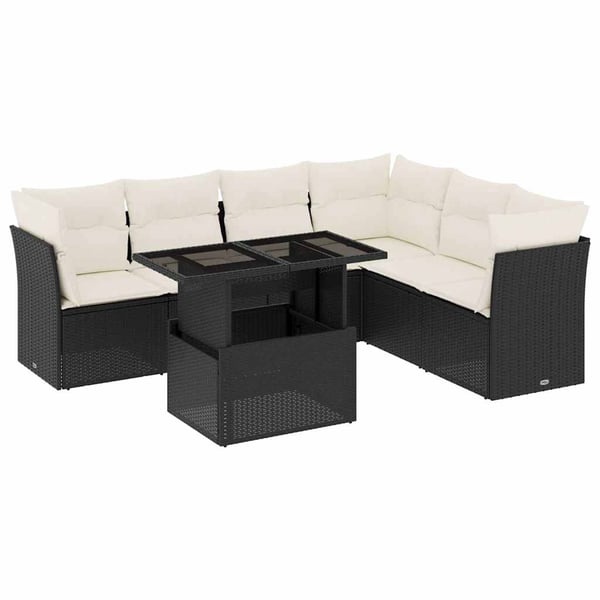 vidaXL sofasæt til haven 7 dele med hynder polyrattan sort