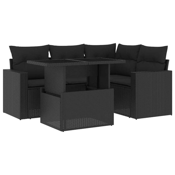 vidaXL sofasæt til haven 5 dele med hynder polyrattan sort