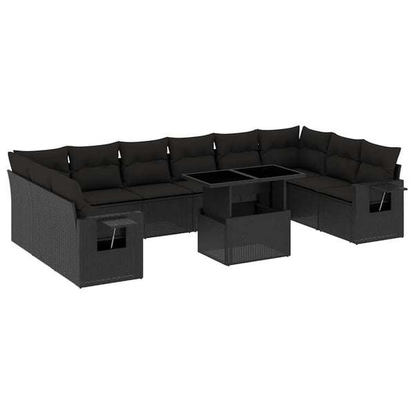 vidaXL sofasæt til haven 11 dele med hynder polyrattan sort