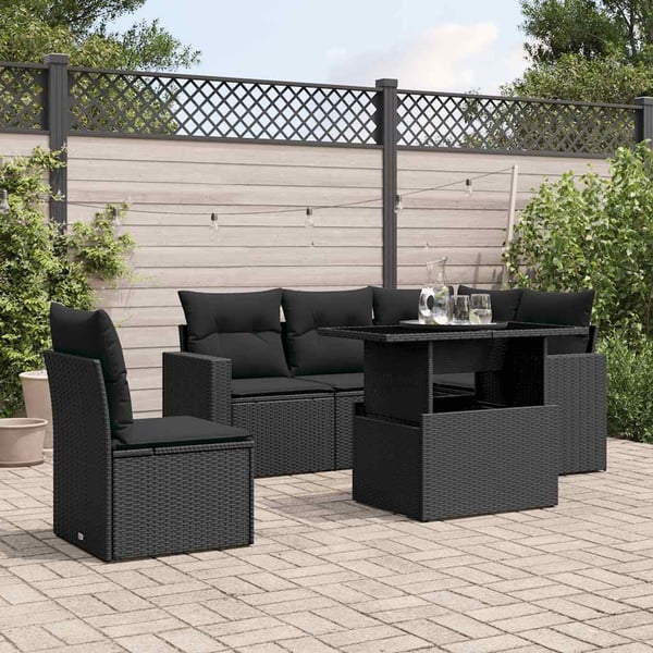 vidaXL Loungegrupp med dynor 6 delar svart konstrotting