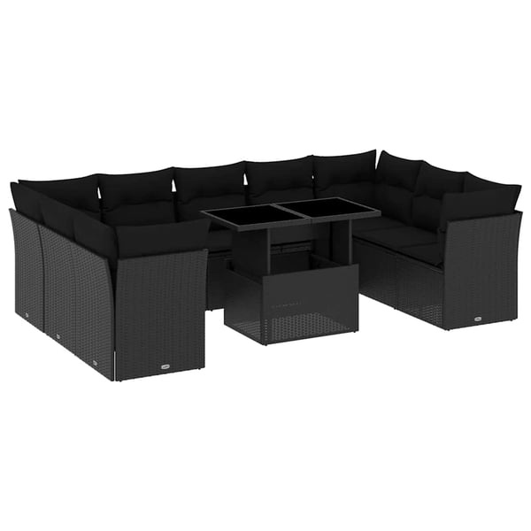 vidaXL sofasæt til haven 10 dele med hynder polyrattan sort
