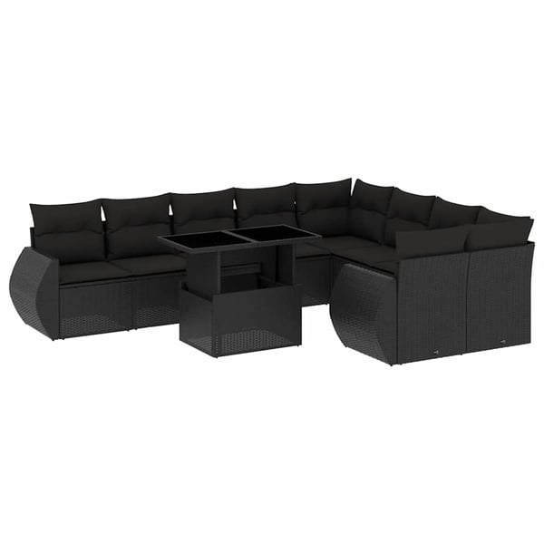 vidaXL Loungegrupp 10 delar med svarta dynor konstrotting