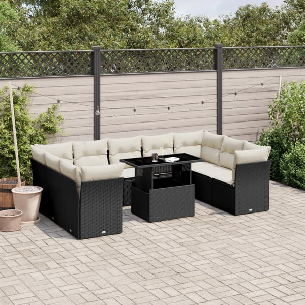 vidaXL sofasæt til haven 10 dele med hynder polyrattan sort