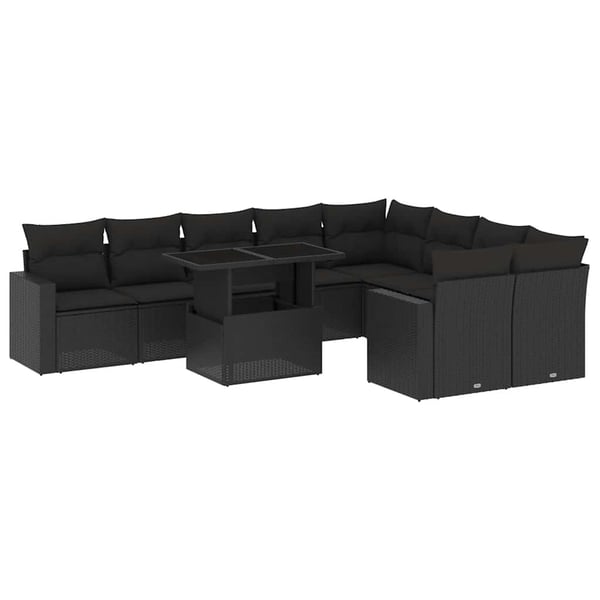 vidaXL Loungegrupp 10 delar med svarta dynor konstrotting