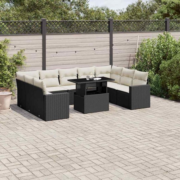 vidaXL Loungegrupp 10 delar med svarta dynor konstrotting
