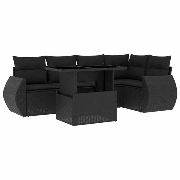 vidaXL Loungegrupp med dynor 6 delar svart konstrotting