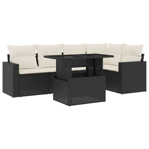 vidaXL Loungegrupp med dynor 6 delar svart konstrotting