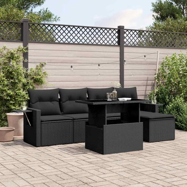 vidaXL Loungegrupp med dynor 6 delar svart konstrotting