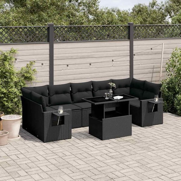 vidaXL Loungegrupp för trädgården med dynor 8 delar svart konstrotting