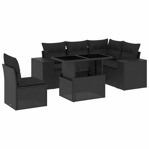 vidaXL sofasæt til haven 6 dele med hynder polyrattan sort