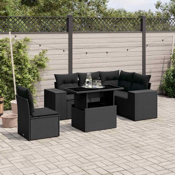 vidaXL sofasæt til haven 6 dele med hynder polyrattan sort