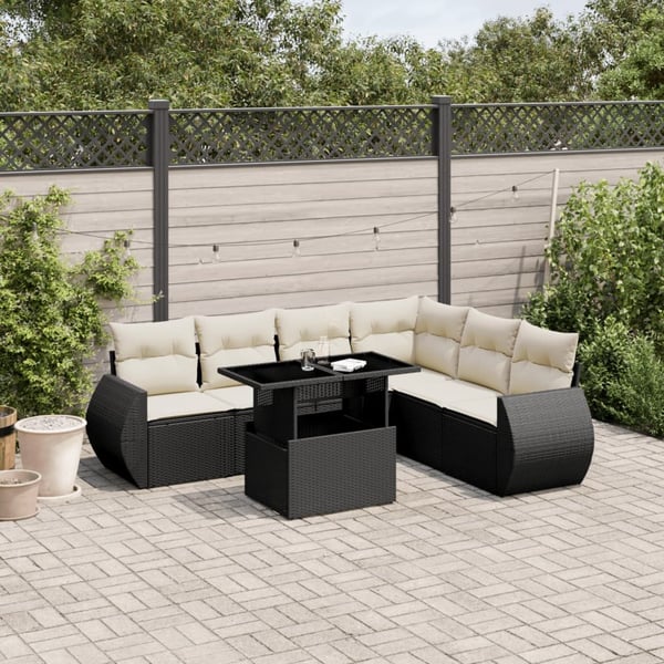 vidaXL sofasæt til haven 7 dele med hynder polyrattan sort