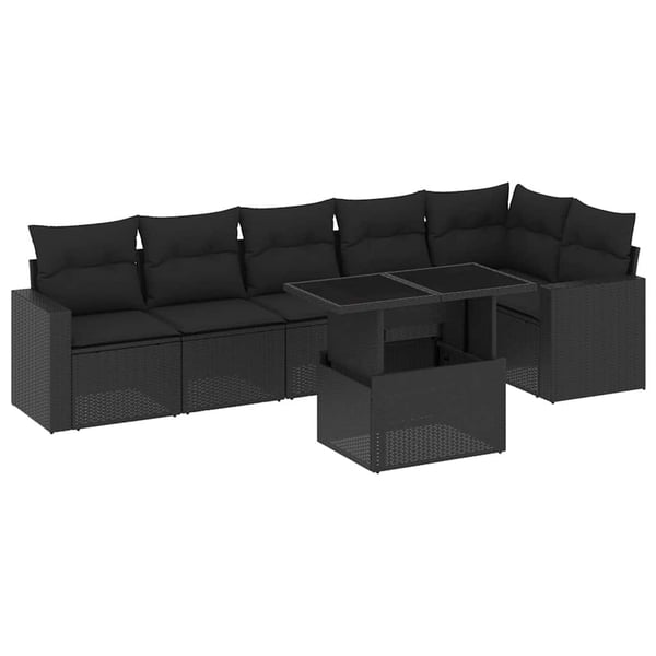 vidaXL sofasæt til haven 7 dele med hynder polyrattan sort