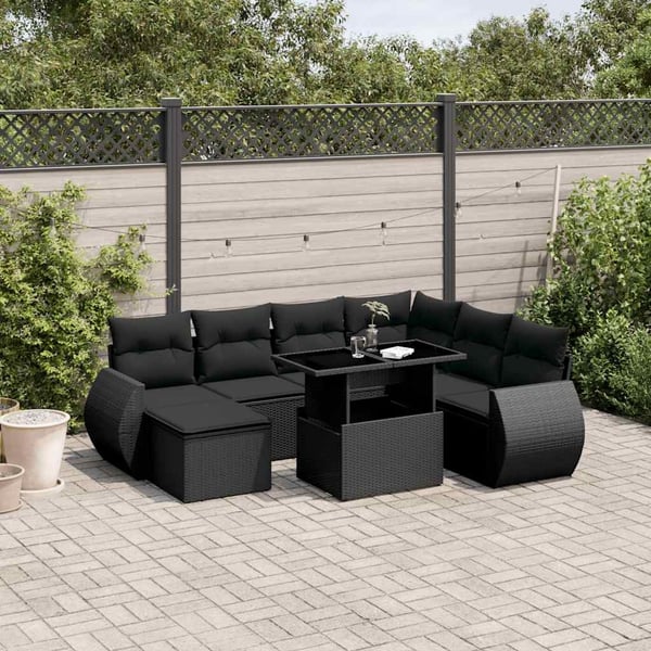 vidaXL sofasæt til haven 8 dele med hynder polyrattan sort