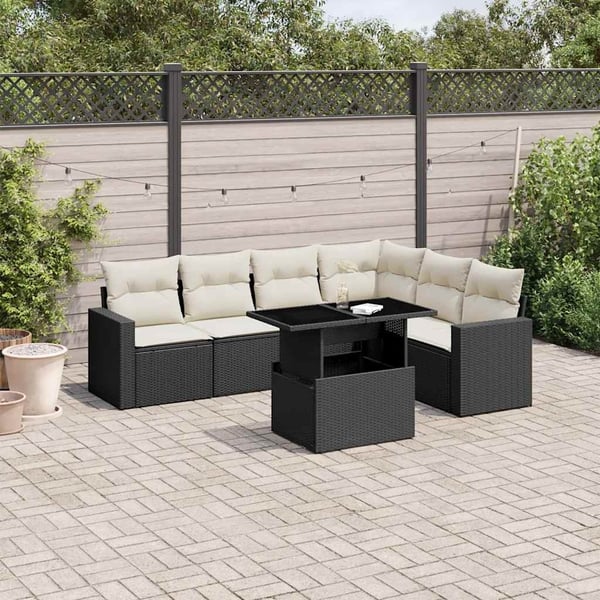 vidaXL sofasæt til haven 7 dele med hynder polyrattan sort