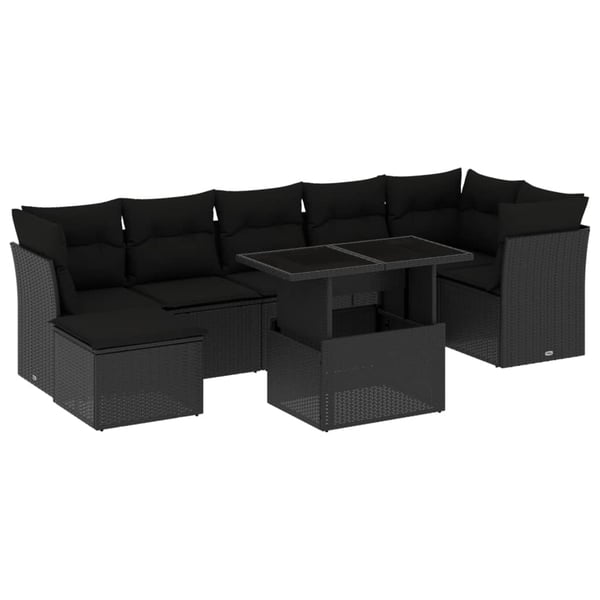 vidaXL Loungegrupp för trädgården med dynor 8 delar svart konstrotting
