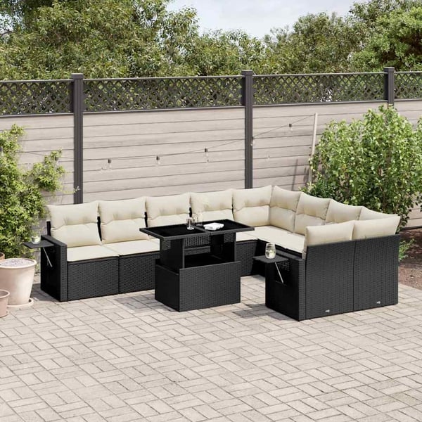 vidaXL Loungegrupp 10 delar med svarta dynor konstrotting