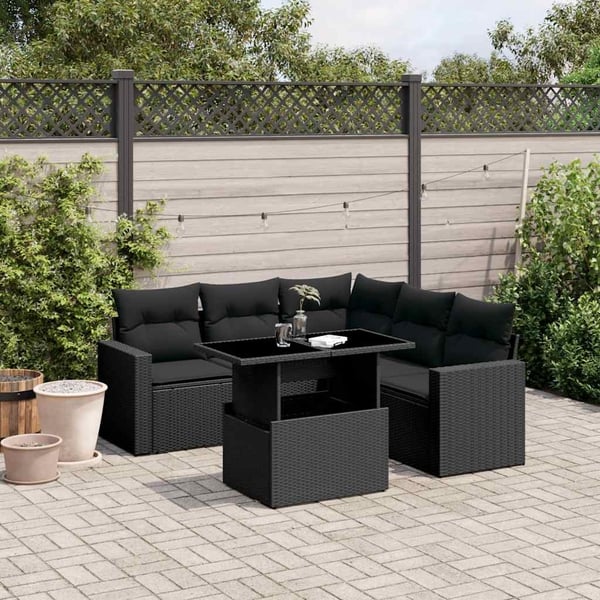 vidaXL sofasæt til haven 6 dele med hynder polyrattan sort