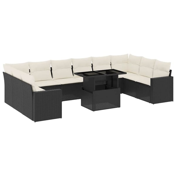 vidaXL sofasæt til haven 11 dele med hynder polyrattan sort