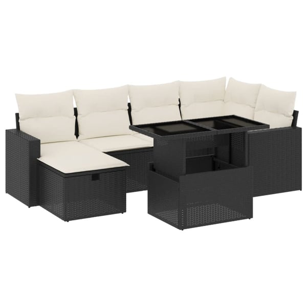 vidaXL sofasæt til haven 7 dele med hynder polyrattan sort