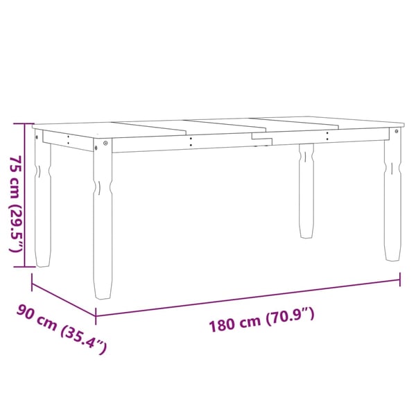 vidaXL Spisebord Corona grå 180x90x75 cm heltre furu