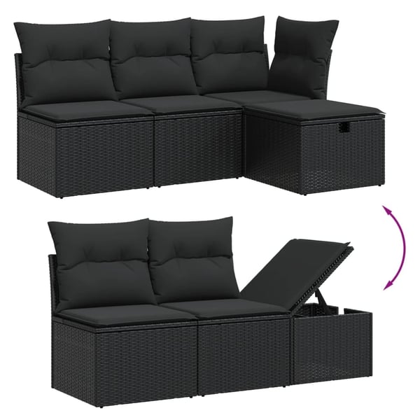 vidaXL sofasæt til haven 7 dele med hynder polyrattan sort