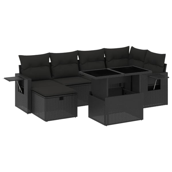 vidaXL sofasæt til haven 7 dele med hynder polyrattan sort