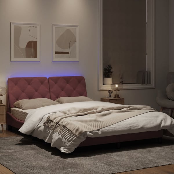 vidaXL sengeramme med LED uden madras 120x200 cm velour pink