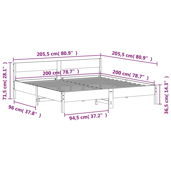 vidaXL Sengeramme med madrass hvit 200x200 cm heltre furu