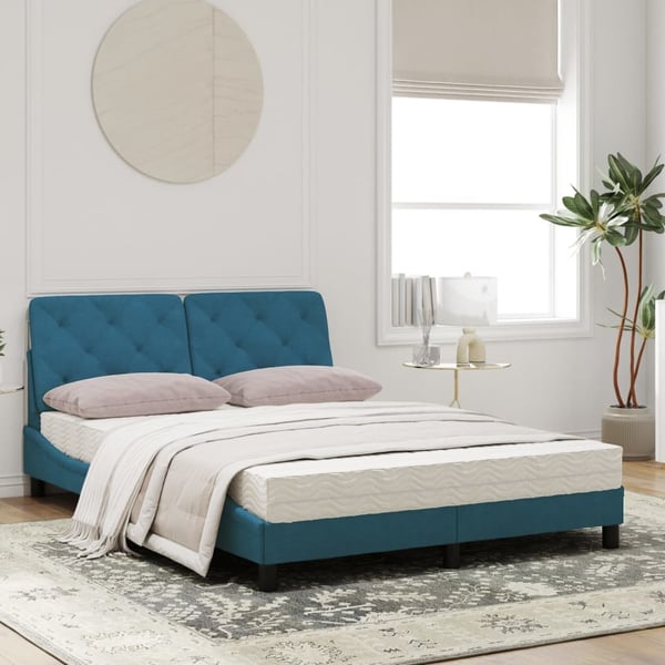 vidaXL seng med madras 140x190 cm velour blå