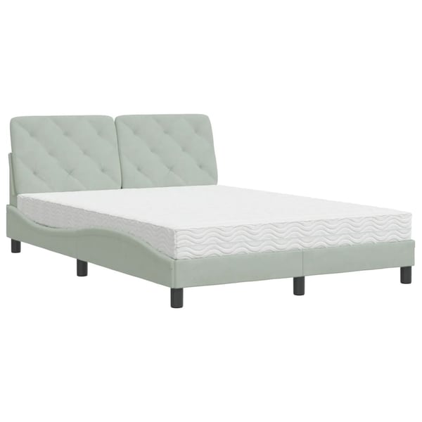vidaXL seng med madras 140x190 cm velour lysegrå