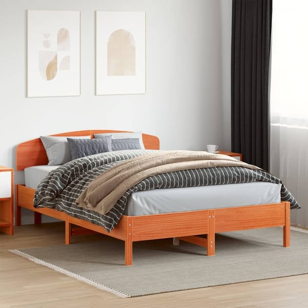 vidaXL sengeramme uden madras 160x200 cm massivt fyrretræ gyldenbrun