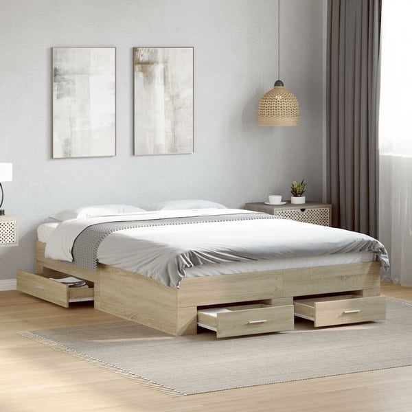 vidaXL Sengeramme med skuffer sonoma eik 135x190 cm konstruert tre