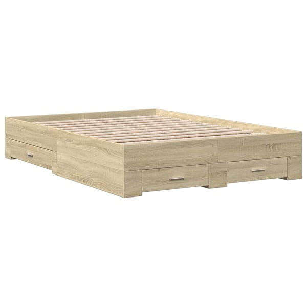 vidaXL Sengeramme med skuffer sonoma eik 135x190 cm konstruert tre