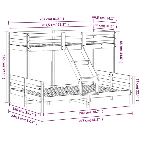 vidaXL køjeseng 80x200/140x200 cm massivt fyrretræ hvid