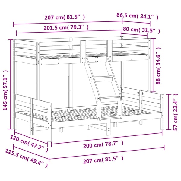 vidaXL køjeseng 80x200/120x200 cm massivt fyrretræ gyldenbrun