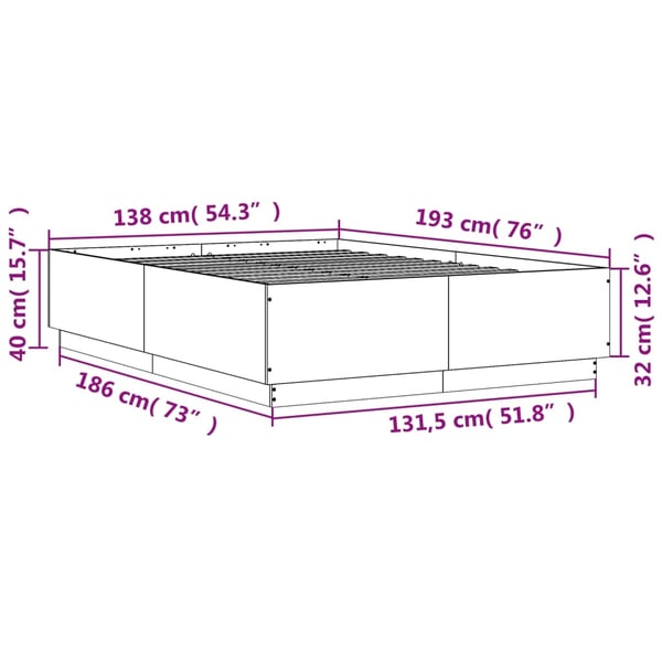 vidaXL Sengeramme sonoma eik 135x190 cm konstruert tre