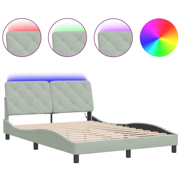 vidaXL sengeramme med LED uden madras 140x190 cm velour lysegrå