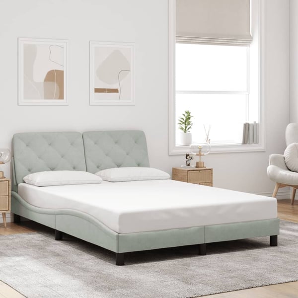 vidaXL sengeramme med LED uden madras 140x190 cm velour lysegrå