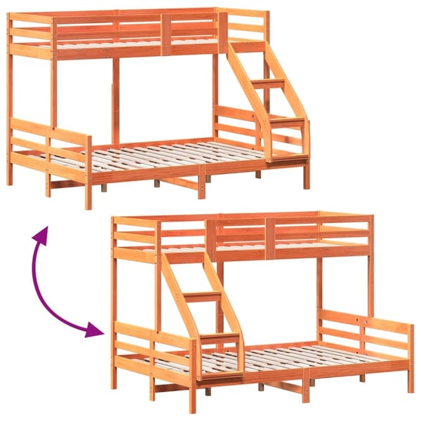 vidaXL køjeseng 80x200/140x200 cm massivt fyrretræ gyldenbrun