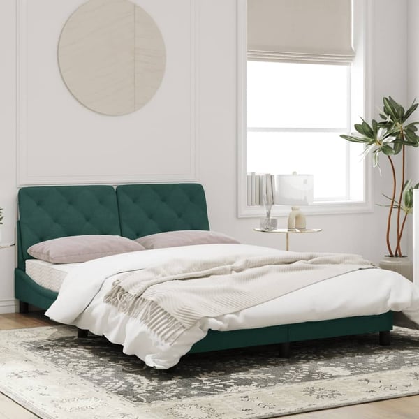vidaXL sengeramme med LED uden madras 120x200 cm velour mørkegrøn