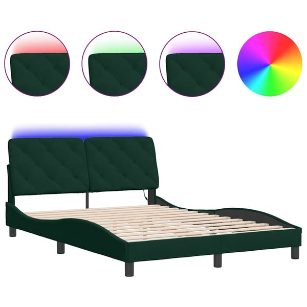 vidaXL sengeramme med LED uden madras 120x200 cm velour mørkegrøn