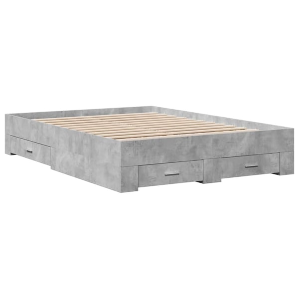 vidaXL Sengeramme med skuffer betonggrå 135x190 cm konstruert tre