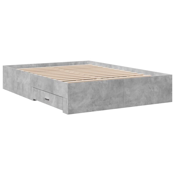 vidaXL Sengeramme med skuffer betonggrå 135x190 cm konstruert tre