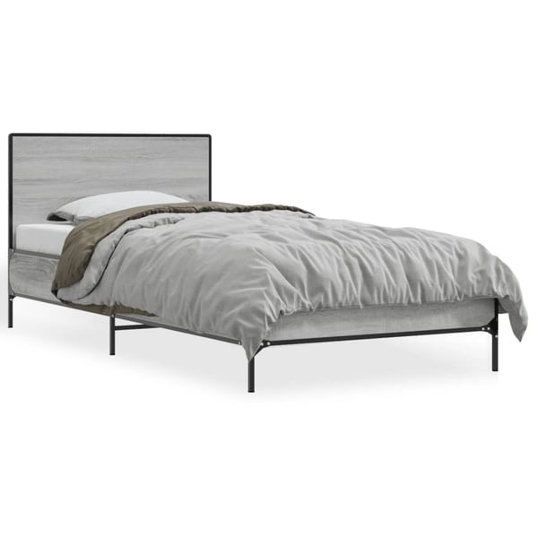 vidaXL Sengeramme grå sonoma 100x200 cm konstruert tre og metall