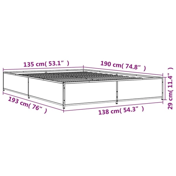 vidaXL Sengeramme røkt eik 135x190 cm konstruert tre og metall