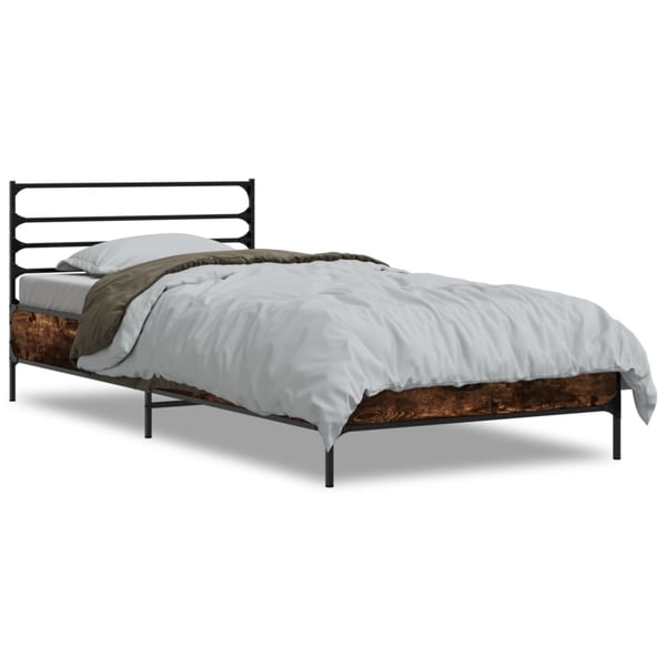 vidaXL Sengeramme røkt eik 90x190 cm konstruert tre og metall
